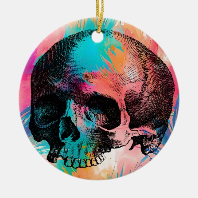 Skala skal med färgstark boho-bakgrund julgransprydnad keramik (Framsidan)