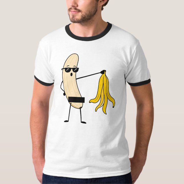 Skalad banan – Rolig banan striptease T Shirt (Framsida)