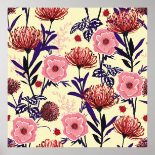 Skalad blomdesign i ljusa färger, sömlöst p poster