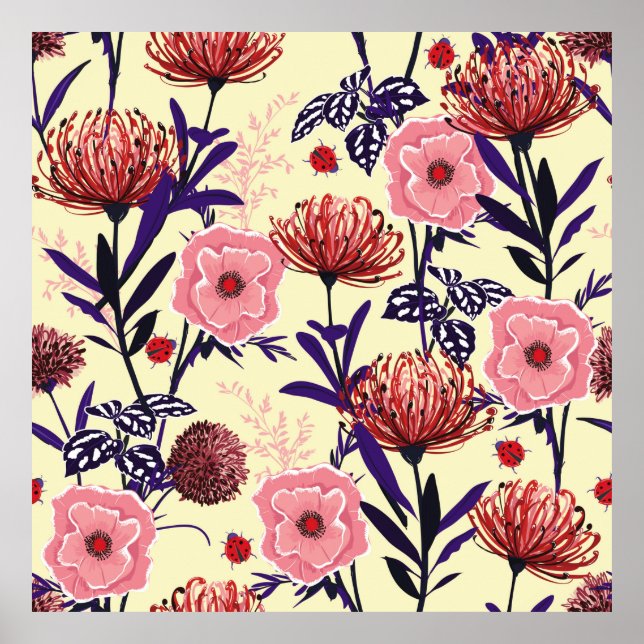 Skalad blomdesign i ljusa färger, sömlöst p poster (Framsidan)