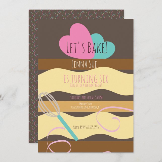 Skalad kummel som dekorerar Rosa från födelsedagen Inbjudningar (Fram/baksida)