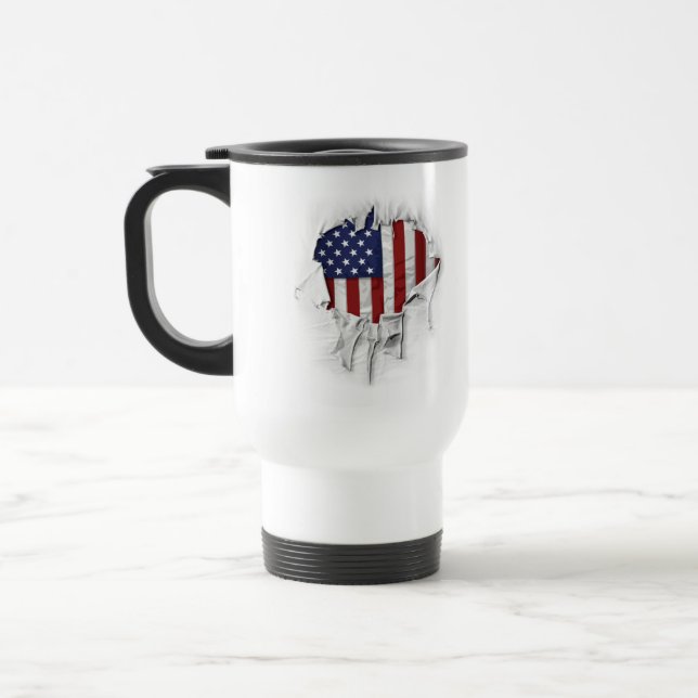 Skalad, riven och torkad amerikansk Flagga Resemugg (Vänster)