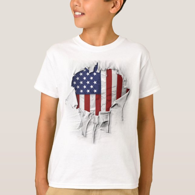Skalad, riven och torkad amerikansk Flagga T Shirt (Framsida)