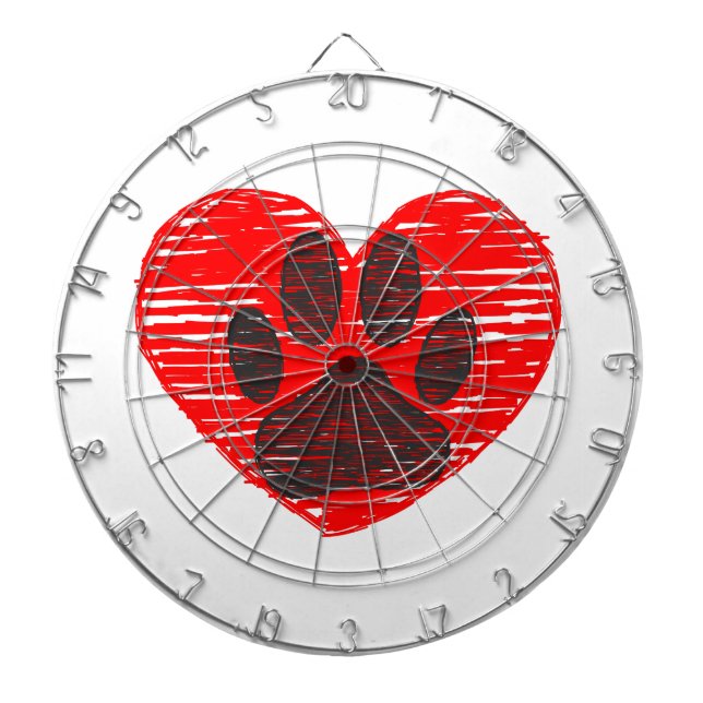 Skalad Tass i Hund i rött hjärta Darttavla (Framsidan)