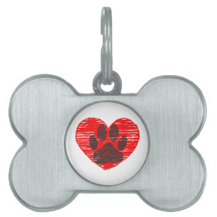 Skalad Tass i Hund i rött hjärta Namnbricka Husdjur