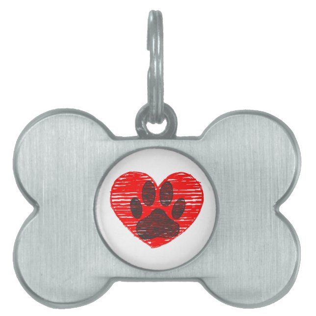 Skalad Tass i Hund i rött hjärta Namnbricka Husdjur (Framsidan)