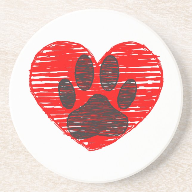 Skalad Tass i Hund i rött hjärta Underlägg (Framsidan)