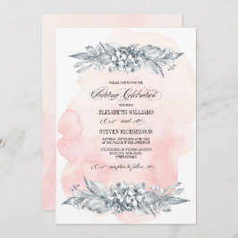 Skalade blommor Vattenfärg  Rosa Bröllop Inbjudningar