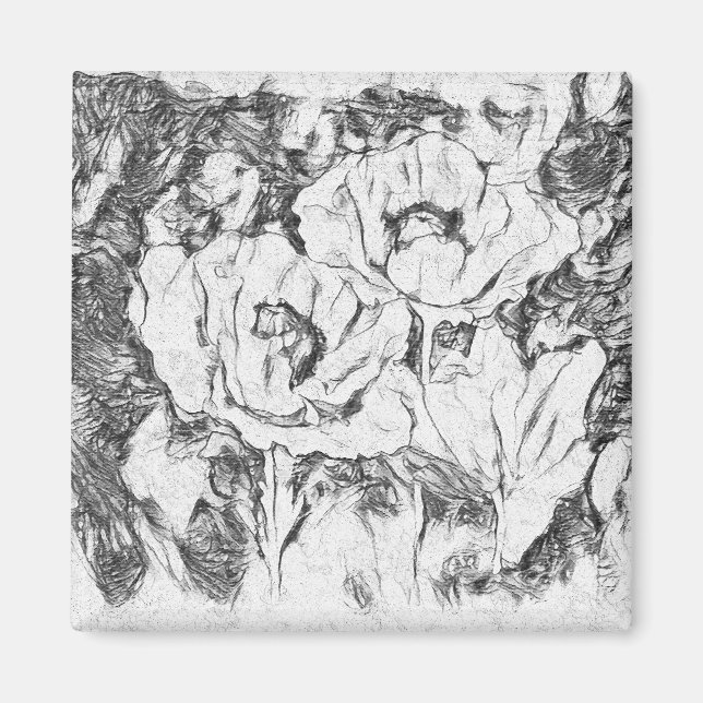 Skalade hand plockade poppies blommor blommigt whi magnet (Framsidan)