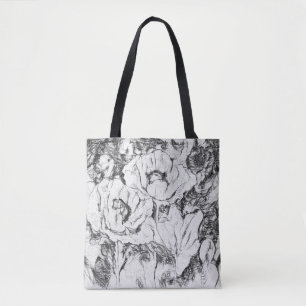 Skalade hand plockade poppies blommor blommigt whi tygkasse