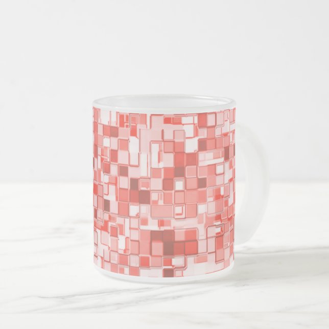 Skalade små kvadrater, röda eller korallfärgade to frostad glasmugg (Framsida höger)