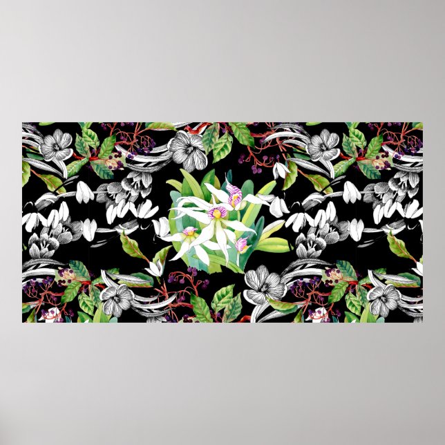 Skalade snödroppar och blommande orkidéer använder poster (Framsidan)