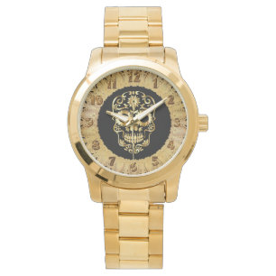 Skalan för guld kranium armbandsur