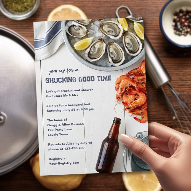 Skalande Gott Tids Sjömatskok Bröllopsbröllopsfest Inbjudningar (Seafood Boil invite - from Couples Shower Invitation collection by Darling & May)