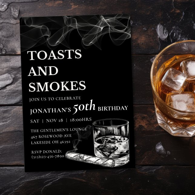 Skålar & Rök Whiskey Cigar Mäns Födelsedag Inbjudningar (Skapare uppladdad)
