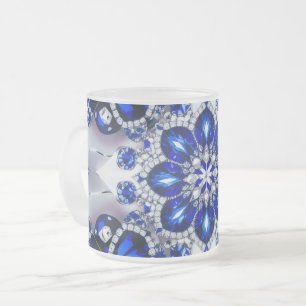 Skalat litet glas mugg med blå vit Färg