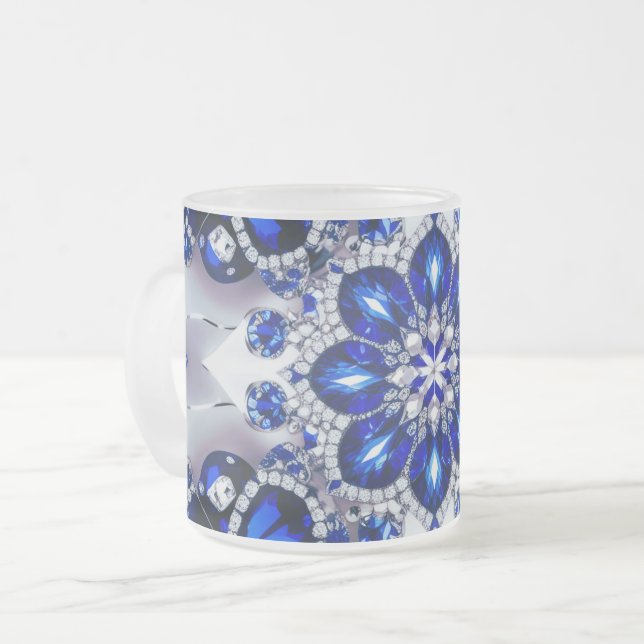 Skalat litet glas mugg med blå vit Färg (Framsida vänster)