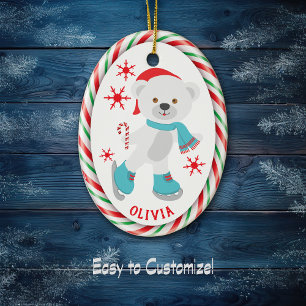 Skalat Polar Bear candy cane Ram Julgransprydnad Keramik