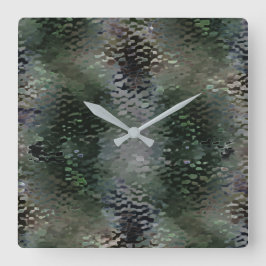 Skalbara plakat flytande över mörk fyrkantig klocka