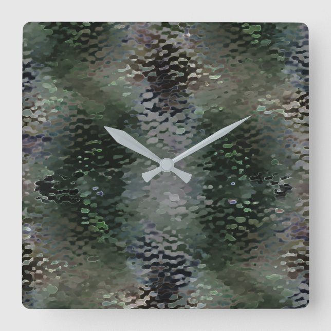 Skalbara plakat flytande över mörk fyrkantig klocka (Framsida)