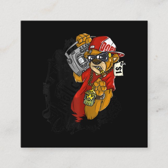 Skalbart mellanrum för Nalle i Hip hop Fyrkantigt Visitkort (Framsida)