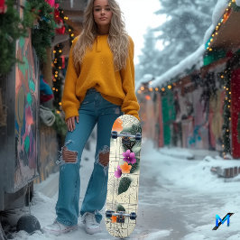 Skaldek för rutnät för blommigt Abstrakt Mini Skateboard Bräda 18,5 Cm