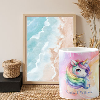 Skåldflickans anpassade namn för Rainbow Unicorn Kaffemugg