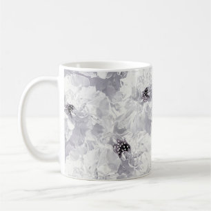 Skaldjur, grått och vita, blommigt, vita blommor kaffemugg