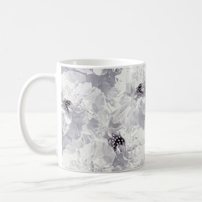 Skaldjur, grått och vita, blommigt, vita blommor kaffemugg (Vänster)