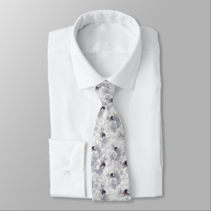 Skaldjur, grått och vita, blommigt, vita blommor slips
