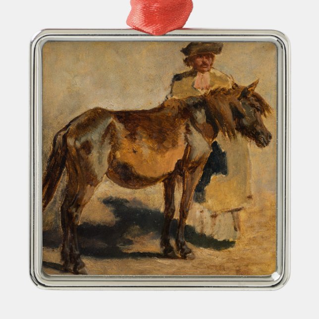 Skaldjur med häst (konst av häst) julgransprydnad metall (Framsidan)