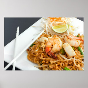 Skaldjuret vadderar thailändska stekte risnudlar poster