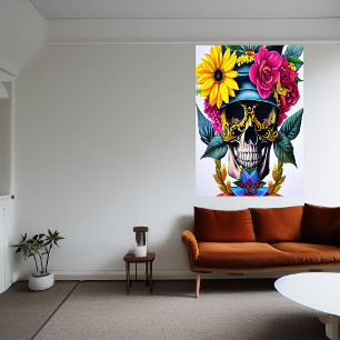 Skalet, guldglas, blomhattar AI Art Poster