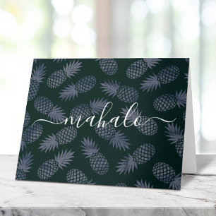 Skalet Mahalo navy blue tropical pineapple mönster Tack Kort