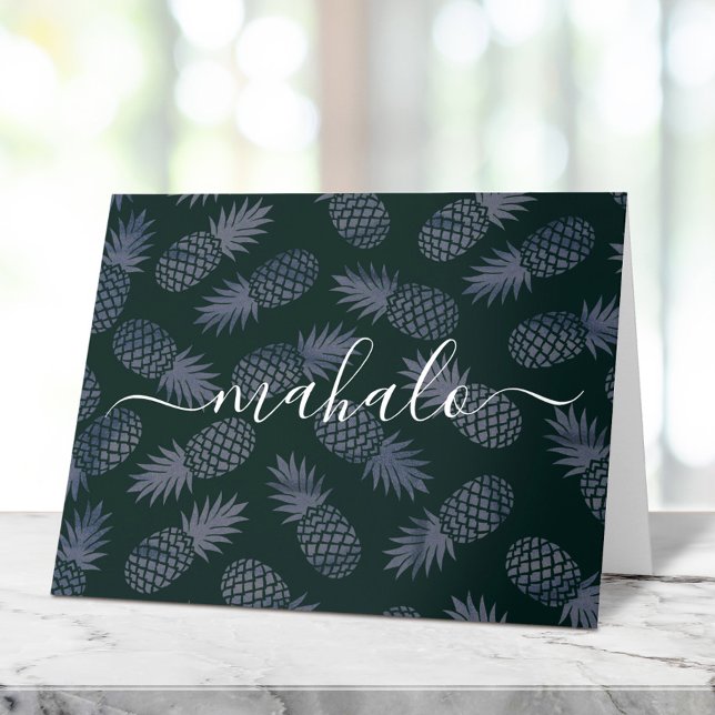 Skalet Mahalo navy blue tropical pineapple mönster Tack Kort (Skapare uppladdad)