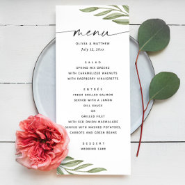 Skålfärgsgrått blommigt bladskript bröllop meny