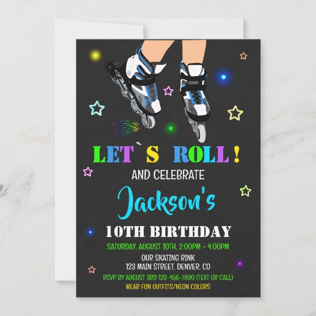 Skalfödelsedagsinbjudan Roller party inbjudan (Framsida)