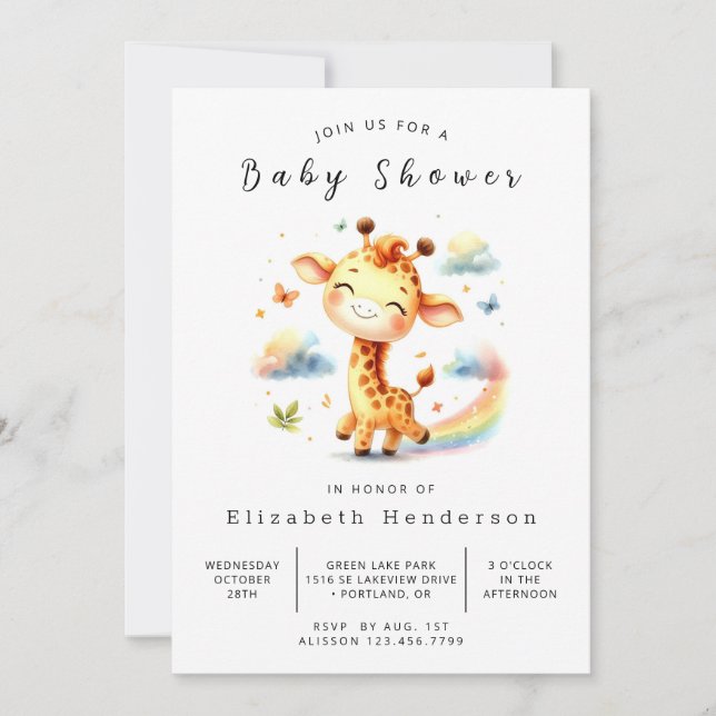 Skälig Anpassningsbar Giraffe Baby Shower Inbjudningar (Framsida)