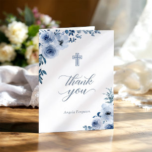 Skälig Dusty Blue Blommigt Baptism Christening Tack Kort