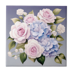 Skälig Hydrangeas och Ro Flowers Kakelplatta