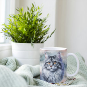 Skälig katt i vattenfärg kaffemugg