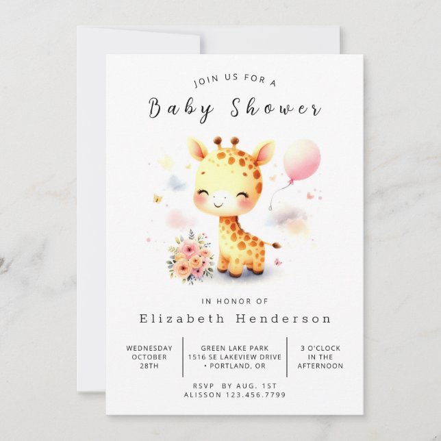 Skälig Online Giraffe Baby Shower Inbjudningar (Framsida)