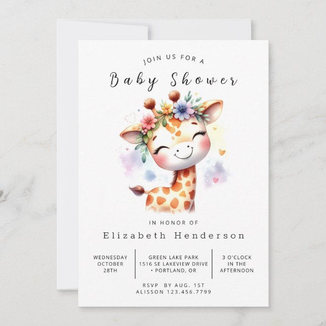 Skälig Online Giraffe Baby Shower Inbjudningar (Framsida)