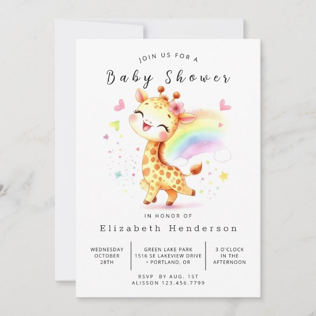 Skälig, redigerbar Giraffe Baby Shower Inbjudningar (Framsida)