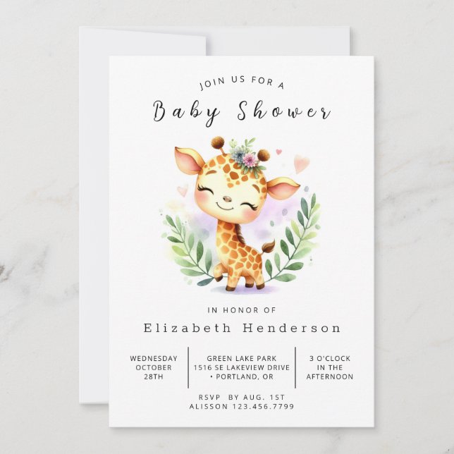 Skälig utskrivbar Giraffe Baby Shower Inbjudningar (Framsida)