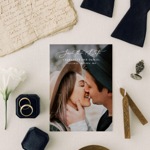 Skäligt Modern Calligraphy-Fullt-foto Spara Datumet