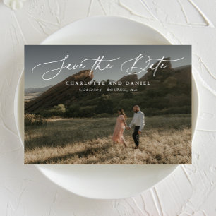 Skäligt Modern Calligraphy-Fullt-foto Spara Datumet