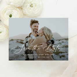 Skäligt Modern Calligraphy-Fullt-foto Spara Datumet