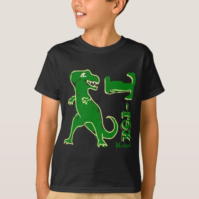 Skalkort T-Rex Dinosaur Kids Black T-Shirt (Framsida)
