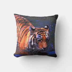 SKALLÅG FOKUS-FOTOGRAFI AV BROWN- OCH SVART TIGER KUDDE